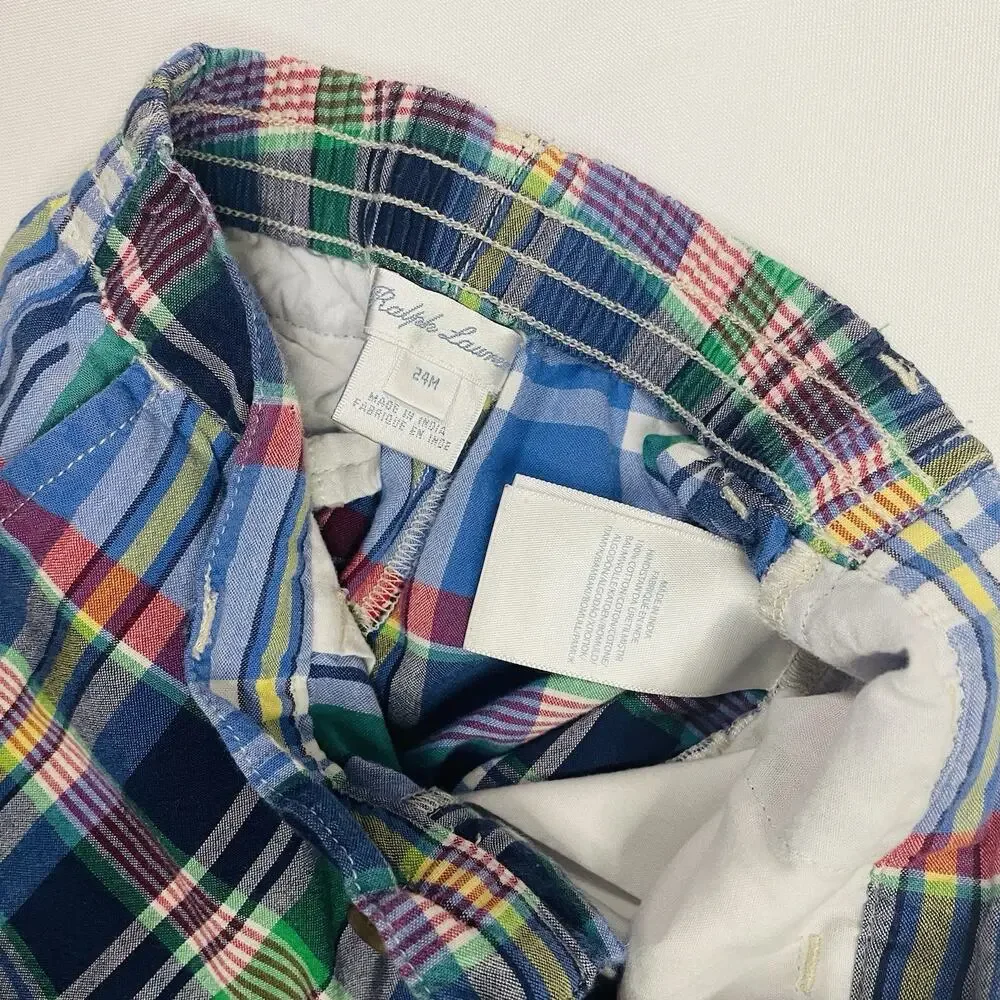 Ralph Lauren Plaid Shorts Kids 24 Months Blue Green Red Cotton Elastic Waist‎ - Picture 4 of 4